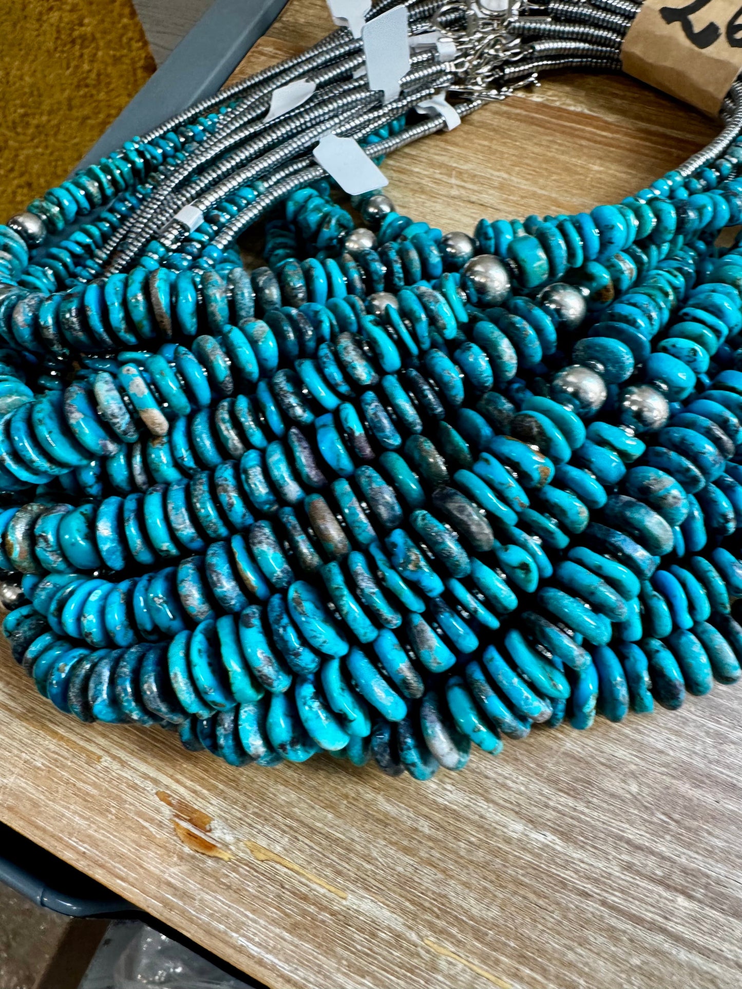 Dark Blue Graduated Turquoise Necklace with Sterling Silver Pearls