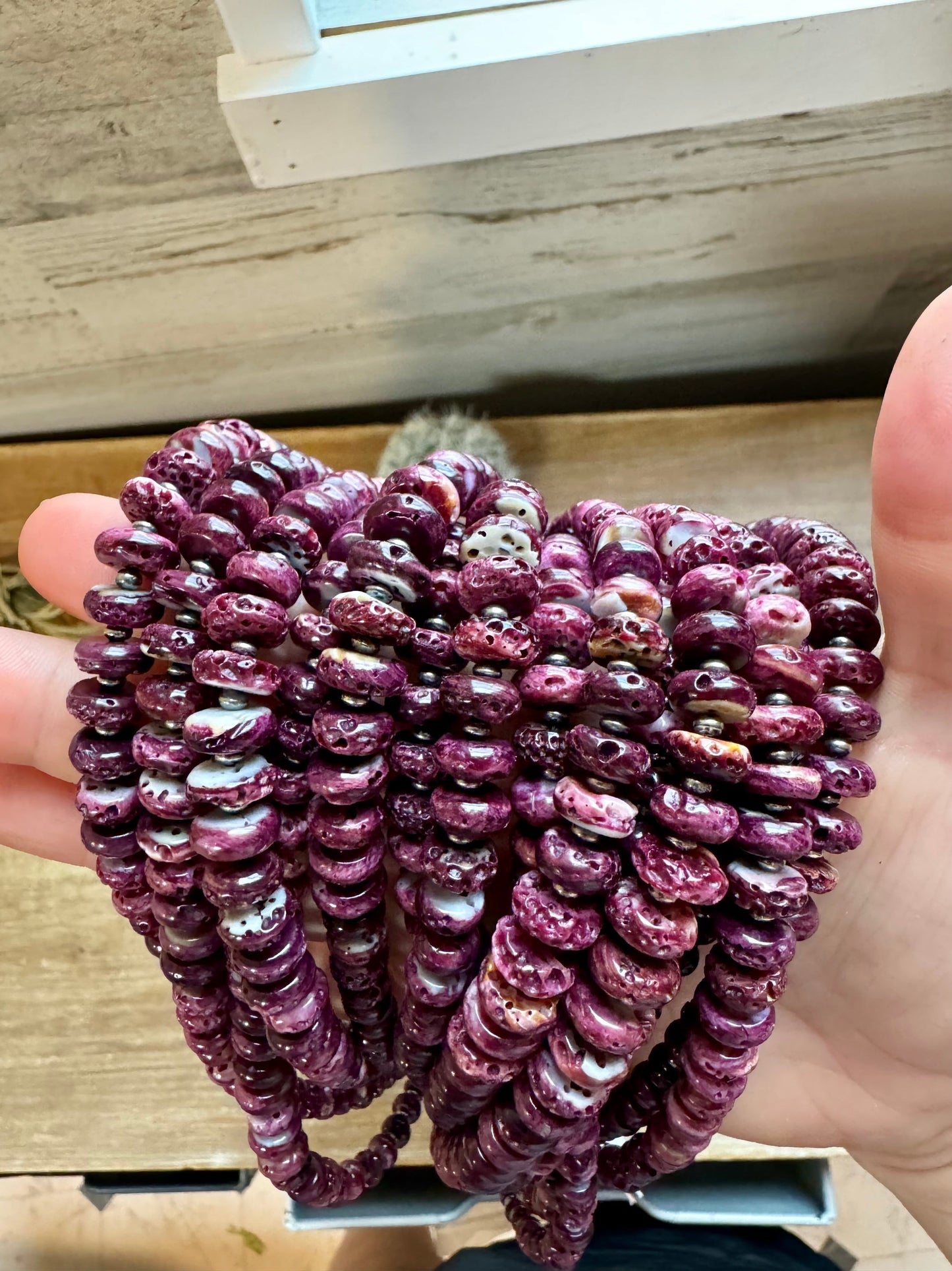 Purple Spiny Shell and 3 mm Sterling Silver Pearls