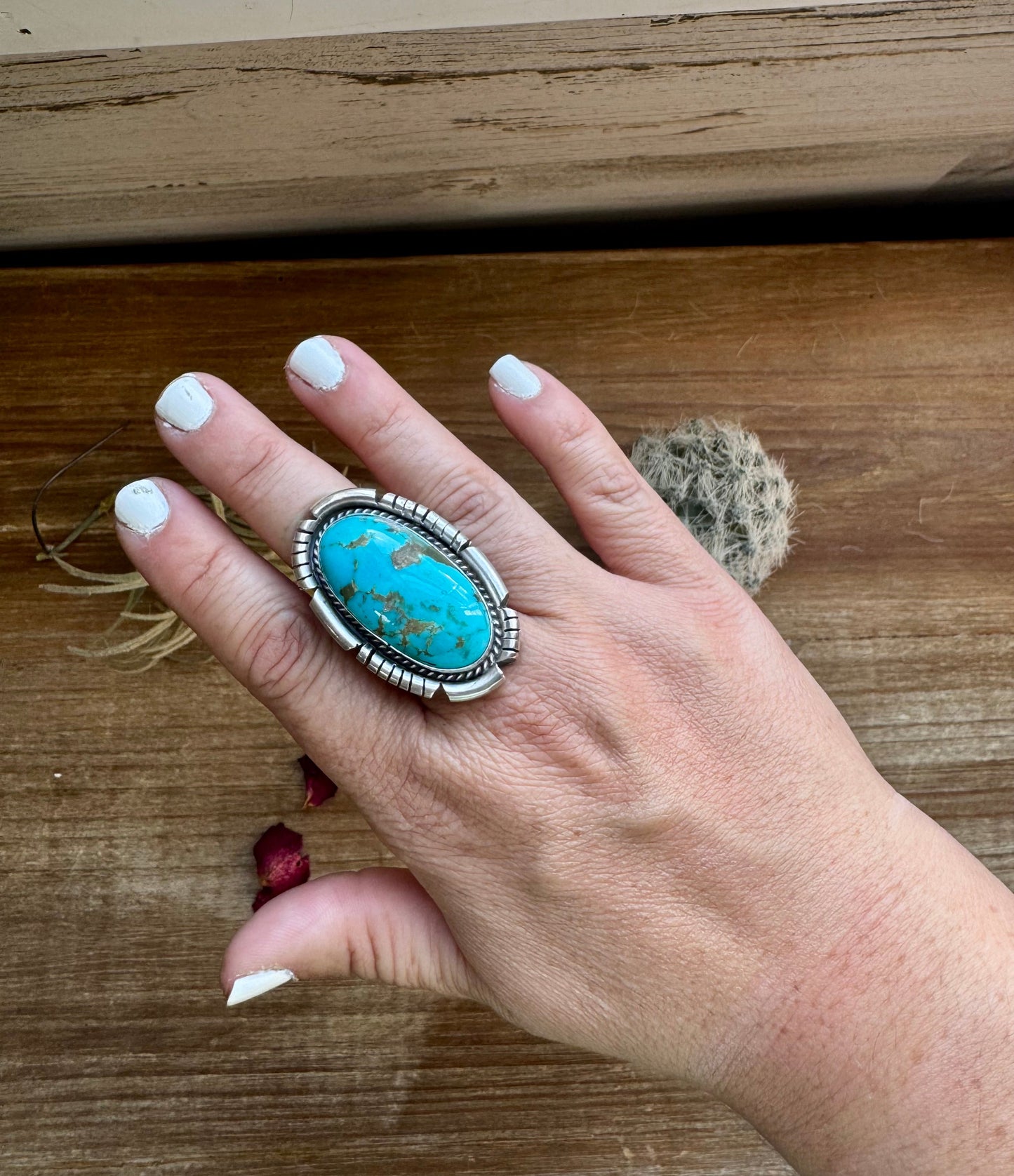 Big oval Kingman turquoise ring and sterling silver