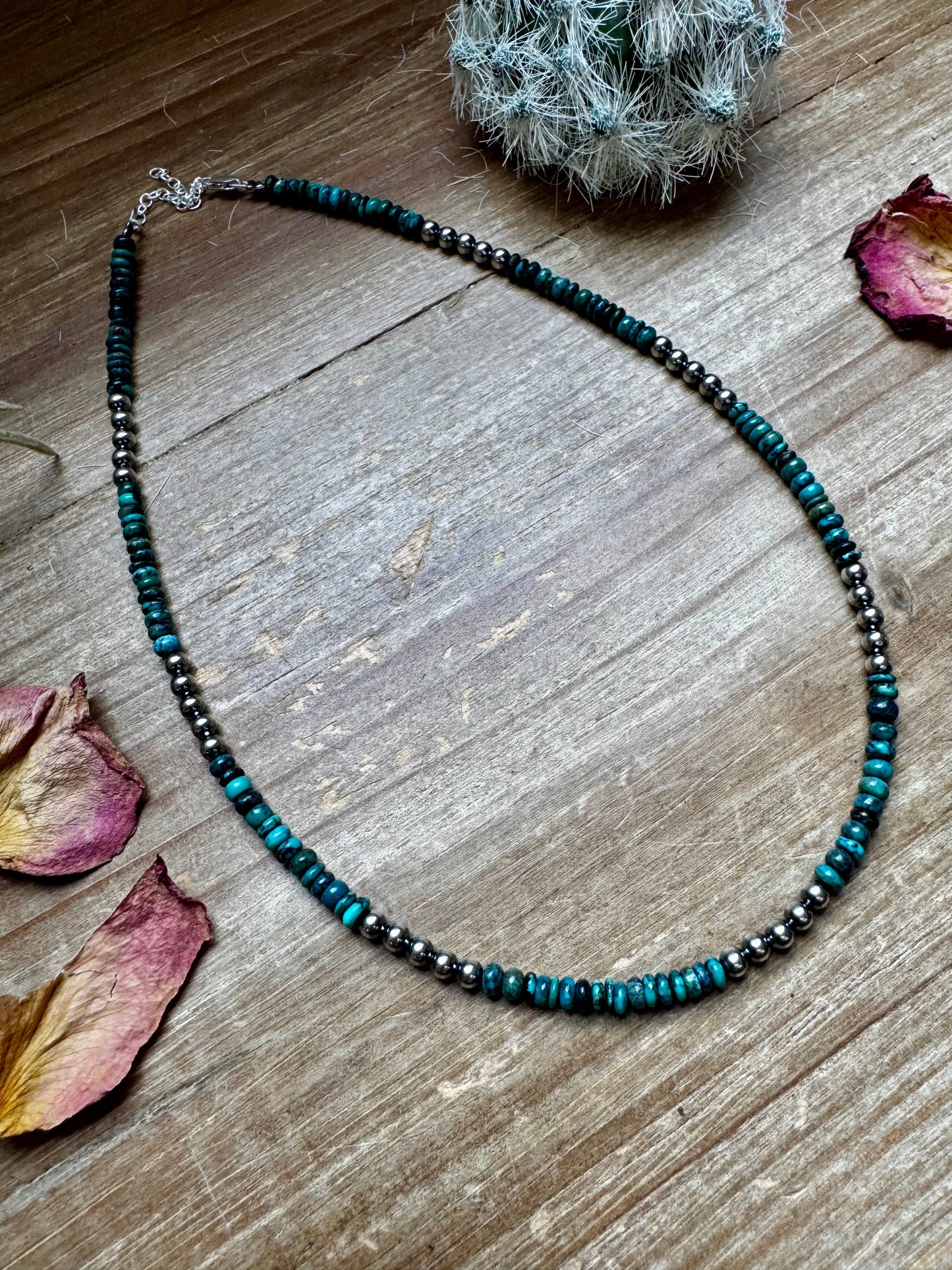 Sterling Silver Pearls and turquoise - Darker blue