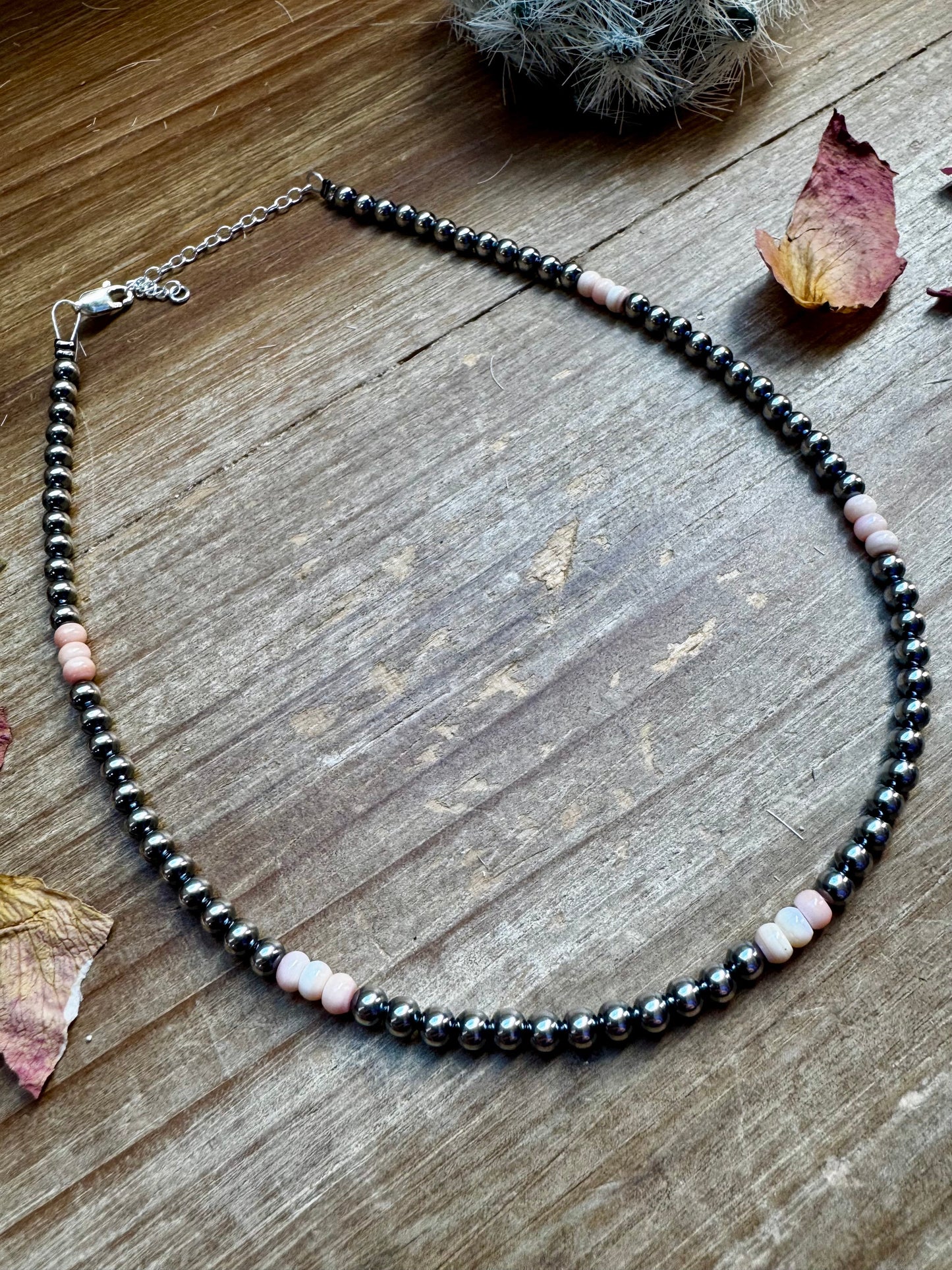 Sterling Silver Pearls choker with pink conch