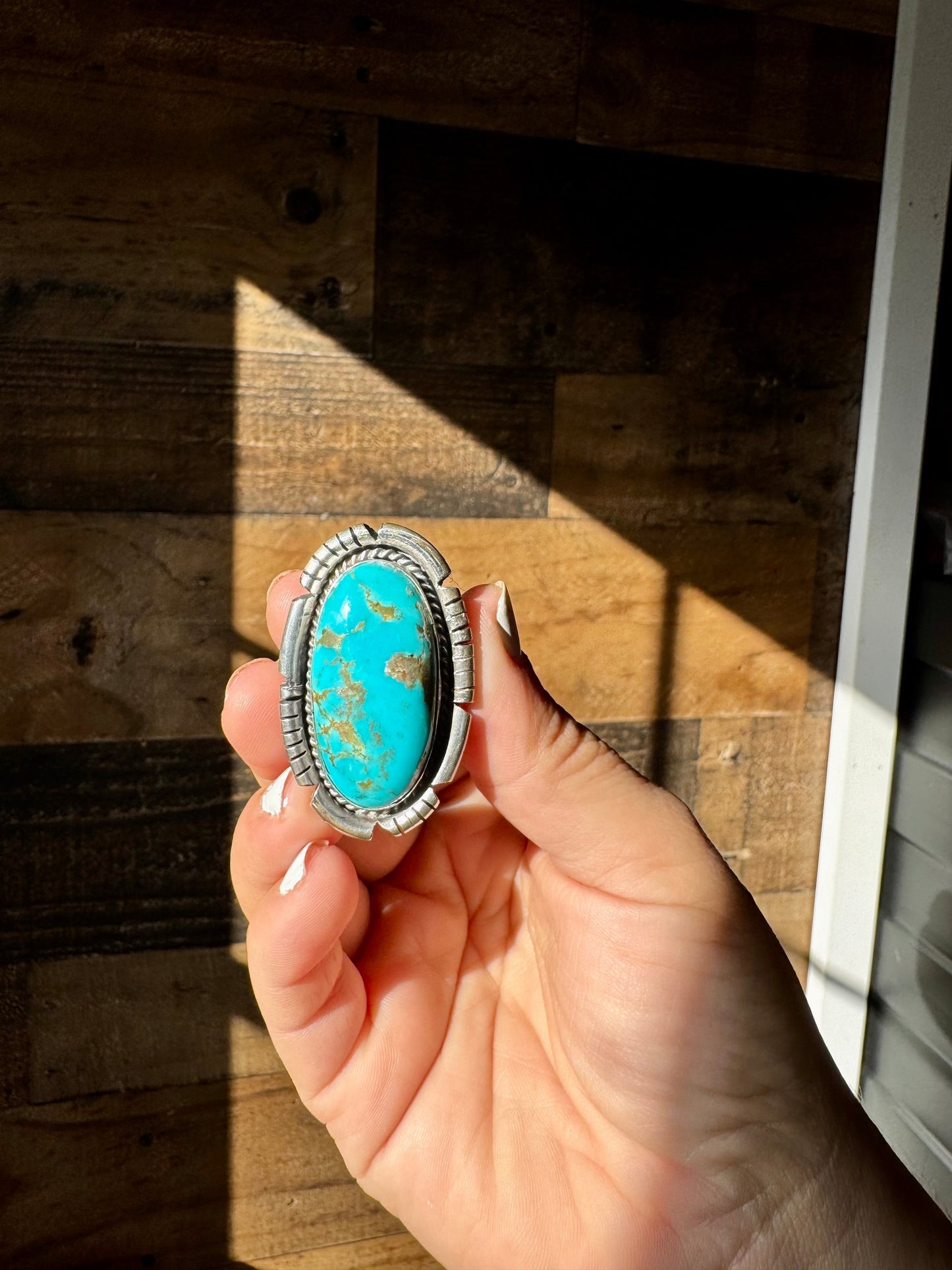 Big oval Kingman turquoise ring and sterling silver