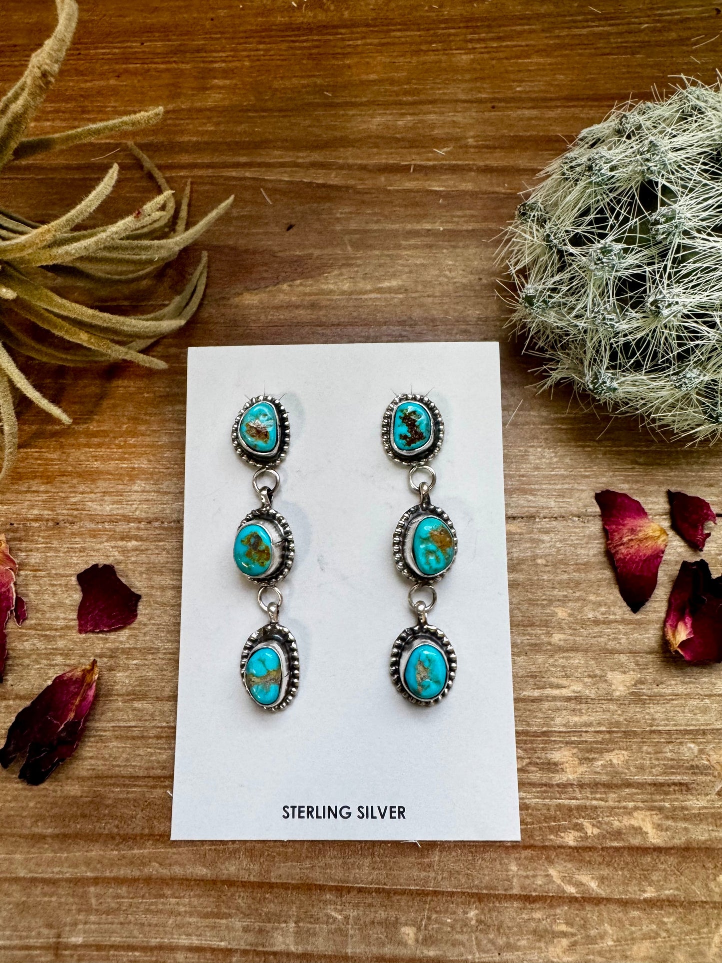 3 Tiers Dangle Kingman Turquoise Stud Earrings