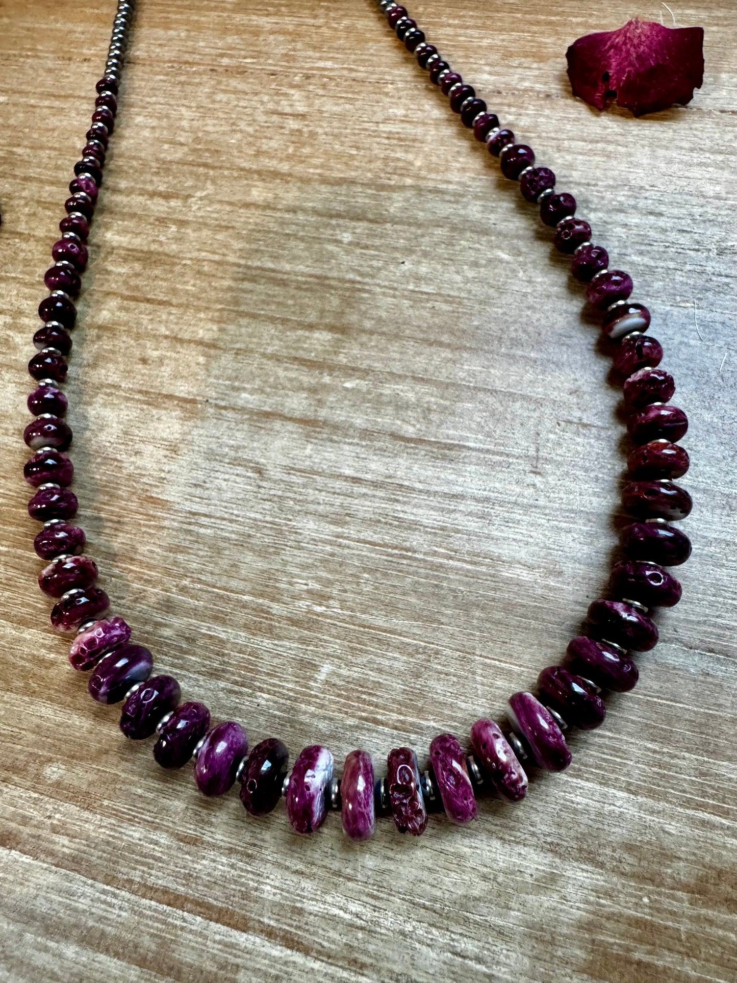 Purple Spiny Shell and 3 mm Sterling Silver Pearls