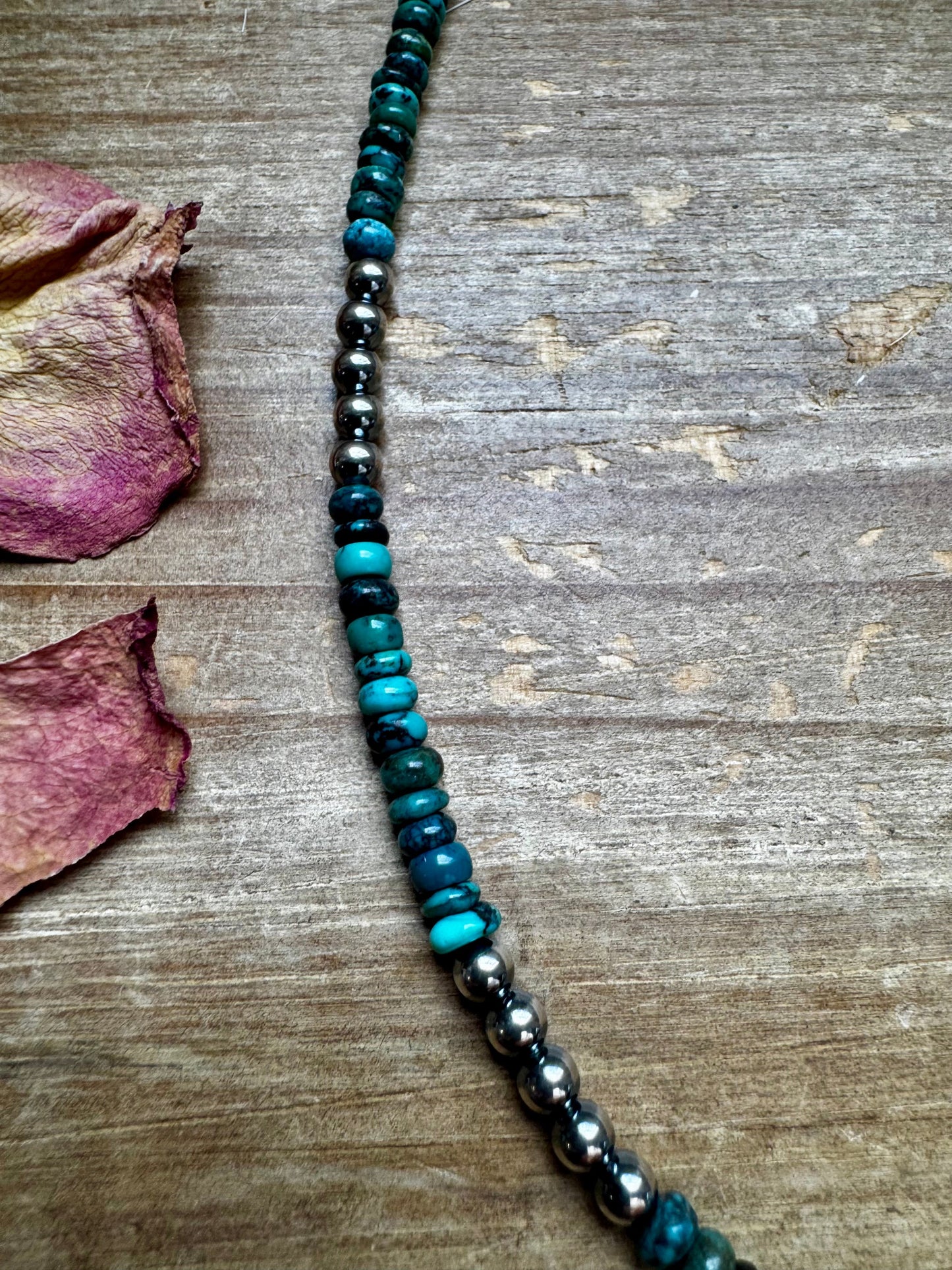 Sterling Silver Pearls and turquoise - Darker blue