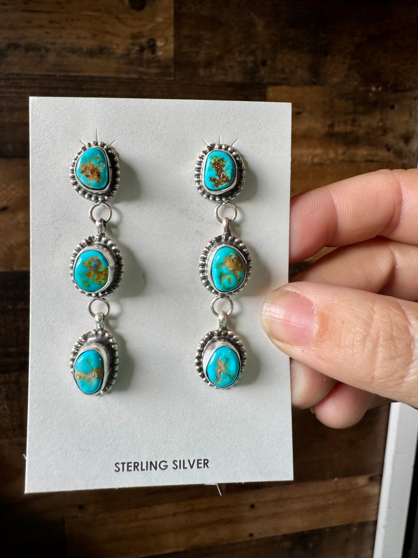 3 Tiers Dangle Kingman Turquoise Stud Earrings