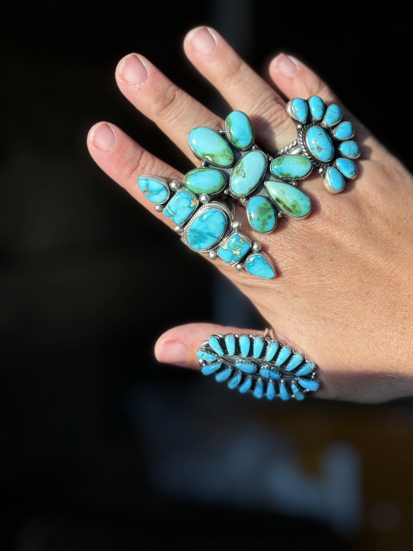 All Flower Adjustable Turquoise Ring