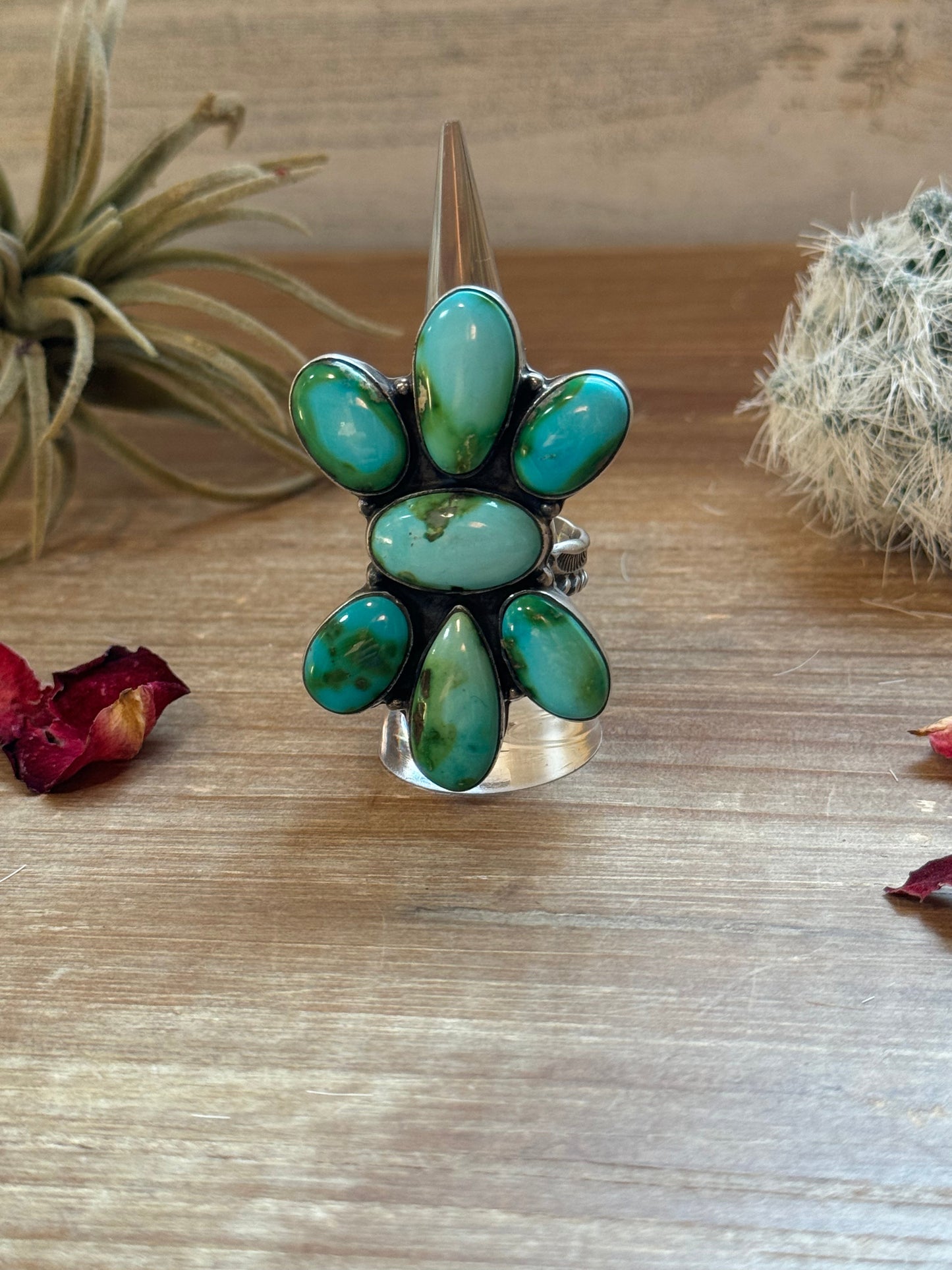 All Flower Adjustable Turquoise Ring