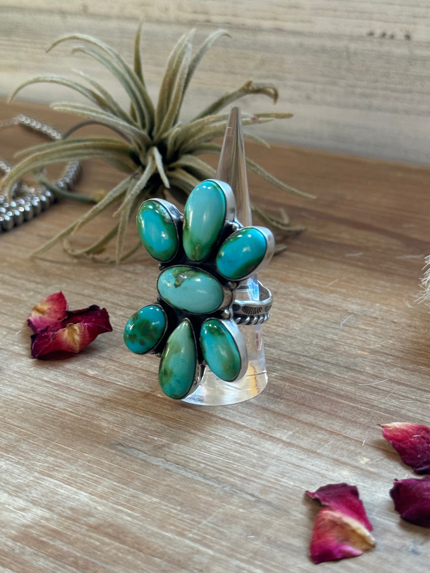 All Flower Adjustable Turquoise Ring