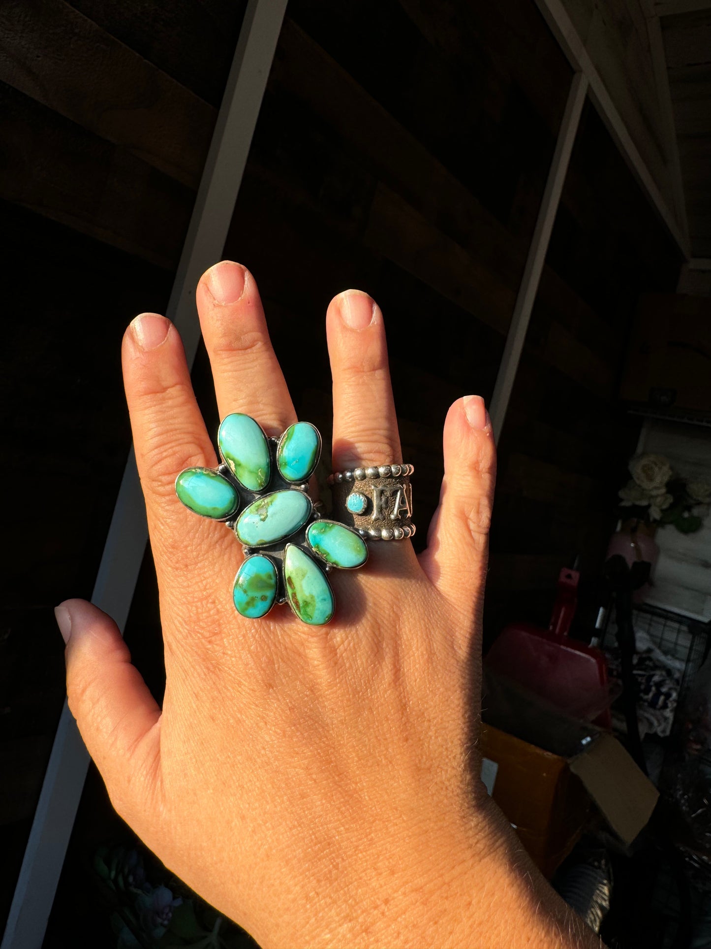 All Flower Adjustable Turquoise Ring